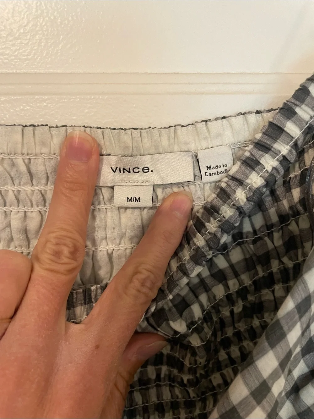 Vince Green and White Gingham Smocked Top - Picture 8 of 9
